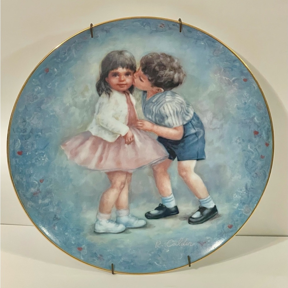“First Kiss” Collector Plate with Gold Rim designed by R Calder -Limited Edition